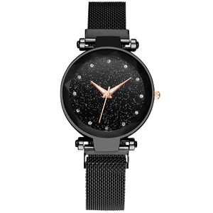 Montre Femme Quartz Cadran Ciel Étoilé Strass Alliage Bracelet Magnétique Maille Verre Géométrique Mode