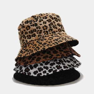 Leopard Print Reversible Bucket Hat Faux Fur Plush Warm Winter Outdoor Sunshade Street Trendy Fashion For Women