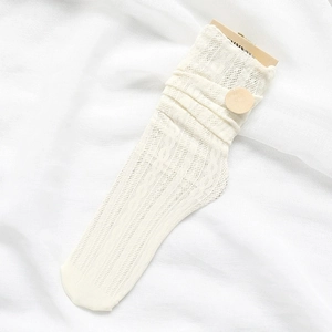 Chaussettes blanches en maille torsadée style japonais avec bordure à volants élastique