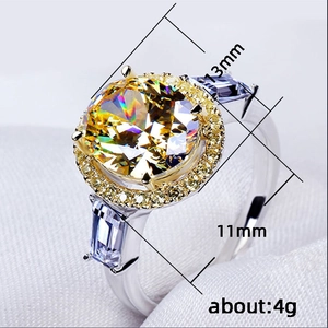 Elegant silver ring featuring a large yellow oval zircon with baguette side stones