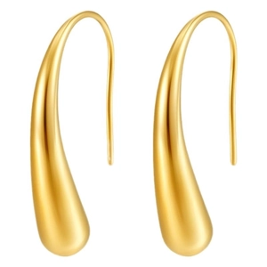 Elegant gold teardrop earrings in polished stainless steel with minimalist hook design