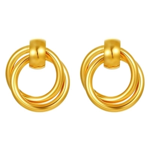 Minimalist gold plated stainless steel earrings with triple interlocking circle design