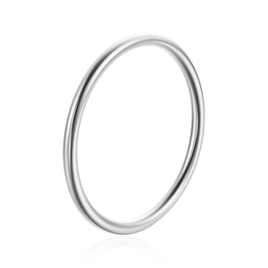 Minimalist round solid titanium steel bangle bracelet with a high-polished silver finish