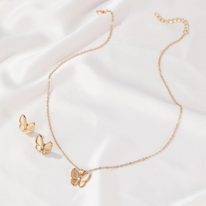 Elegante set di gioielli a farfalla dorata con collana in occhio di gatto e orecchini su seta