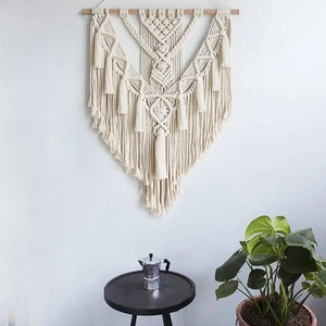 Bohemian hand-woven macrame wall hanging tapestry with tassels for home decor