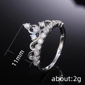 Elegant silver crown ring for women featuring micro-pave cubic zirconia gemstones