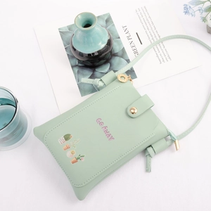 Minimalist mint green crossbody phone bag with cactus pattern and GO AWAY lettering