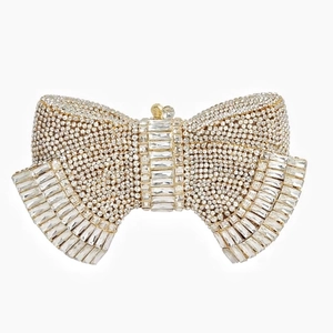 Sparkling crystal bow evening clutch with silver and gold rhinestone inlay for parties