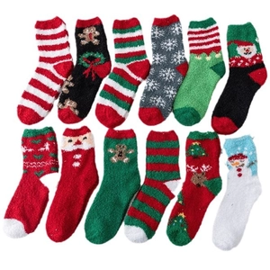 Christmas fuzzy socks coral fleece warm winter floor socks for women and girls set