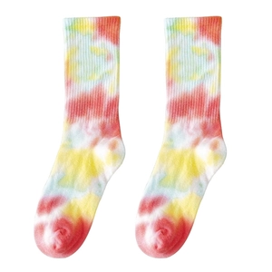 Vibrant tie-dye mid-calf cotton socks with colorful gradient street style pattern