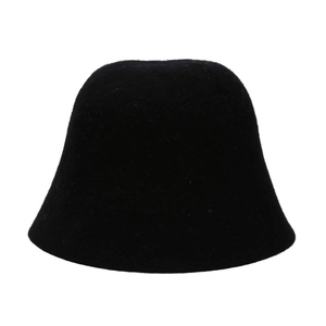 Close-up of black wool felt bucket hat showing its minimalist design and soft texture