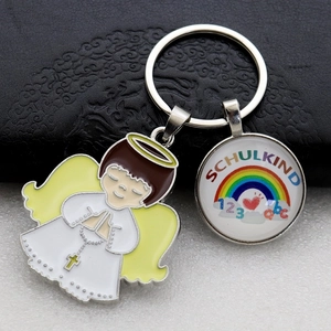 Metal Alloy Keychain Enamel Angel And Rainbow Schulkind Back To School Gift For Kids Backpack Charm Decoration