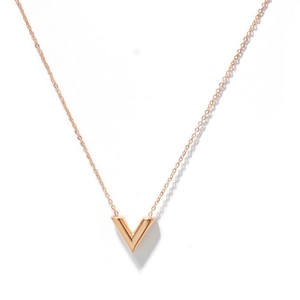 Minimalist V-shaped necklace in rose gold finish with delicate chain on white background