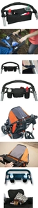Detail view of universal stroller organizer with cup holders and Velcro straps