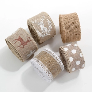 Christmas Burlap Ribbon Festive Elk Snowflake Pattern For Gift Wrapping DIY Crafts Rustic Tree Decoration Wrapping Accessory