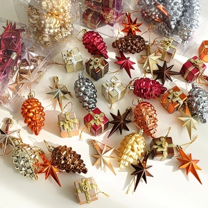 Christmas Hanging Ornaments Plastic Electroplated Nordic Style Pine Cone Star Gift Box Festive Tree Decoration Home Decor