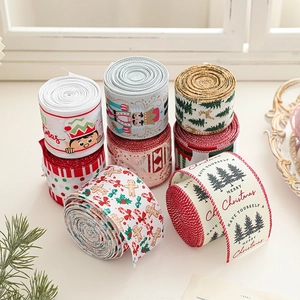Christmas Ribbon Rolls Fabric Decorative Tape Nutcracker Gingerbread Pattern Festival Gift Wrapping Holiday Party Decoration