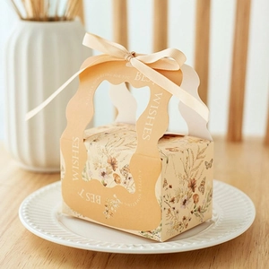 Floral portable wedding candy gift box with bow ribbon and Best Wishes greeting