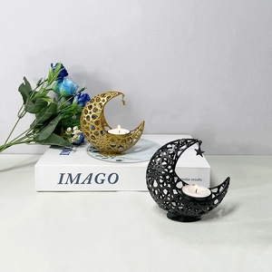 Hollow star pattern moon candle holders in gold and black finishes for home decor