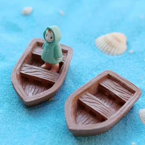 Miniature resin boat and raincoat girl figurines for succulent terrarium landscape
