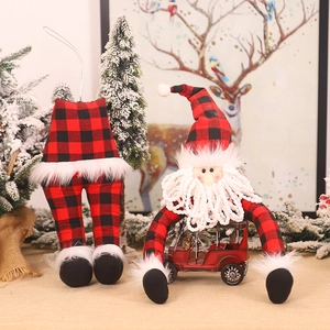 Charming plush Christmas elf set with red plaid details for festive tree decoration