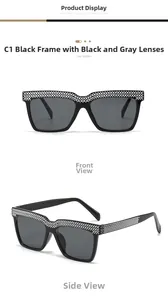 Detail der quadratischen Übergroße Sonnenbrille mit glitzernden Strasssteinen auf schwarzem Rahmen