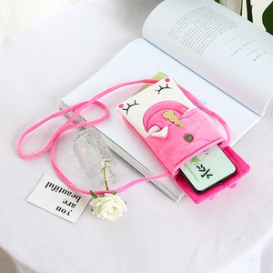 Pink plush unicorn crossbody phone bag for girls with golden horn and soft material