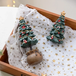 Mini resin Christmas tree set with red and gold ornaments in a decorative gift box