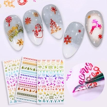 Detail of Christmas nail stickers with snowflake patterns and application process view