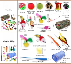 Spécifications détaillées du kit de 21 jouets pour chats avec tunnel et plumeau