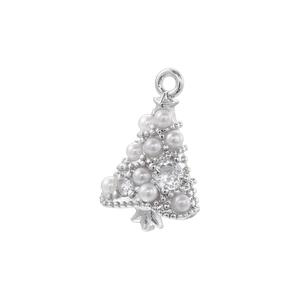 Detailed close-up of a silver Christmas tree pendant with pearls and sparkling zircon stones