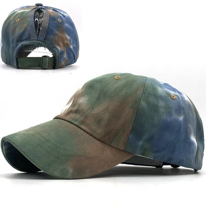 Colorful tie-dye cotton baseball cap with ponytail hole and adjustable metal buckle