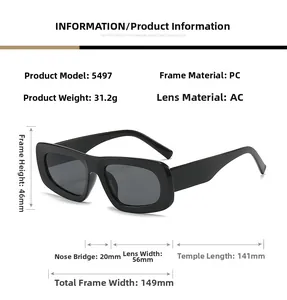 Spécifications de taille pour lunettes de soleil rétro carrées avec mesures du cadre