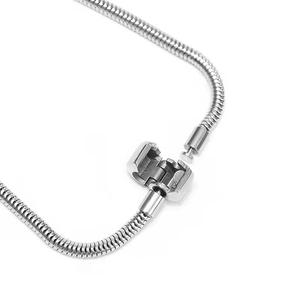 Silver sea shell clasp snake chain bracelet in polished titanium steel for DIY charms