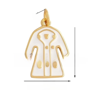 White doctor coat pendant dimensions showing 19mm height and 16mm width measurements