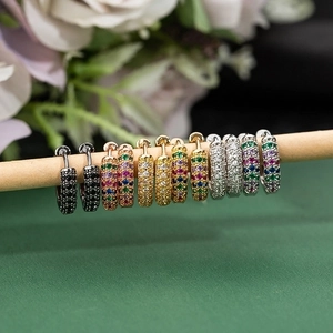 Copper Huggie Hoop Earrings With Micro Pave Cubic Zirconia Colorful Sparkling Geometric Jewelry For Women