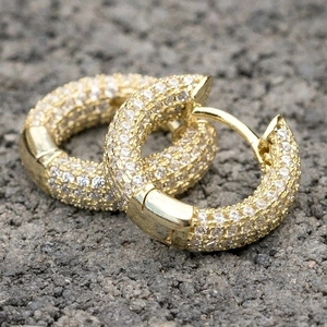 Chic gold-plated hoop earrings with micro-pave white zircon stones for a luxury style