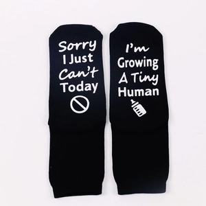 Black maternity socks with Sorry I Just Can't and Growing A Tiny Human white text