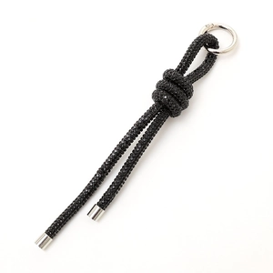 Luxury black rhinestone knotted keychain with silver ring for car keys and phone accessories