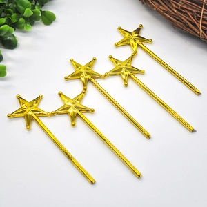 Five gold plastic star wands for Christmas decoration and DIY party accessories