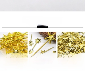 Detailed view of gold electroplated star wands in various sizes for DIY party decor