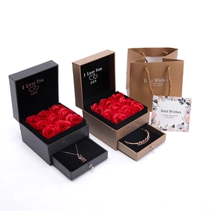 Double-layer leather jewelry gift box with nine red roses, necklace and matching gift bag