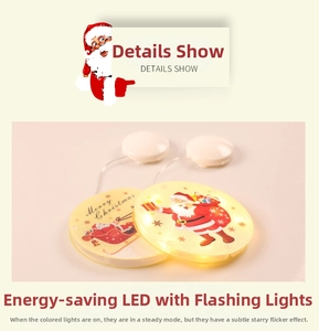 Detail of LED Christmas pendants with Santa Claus prints and battery control units