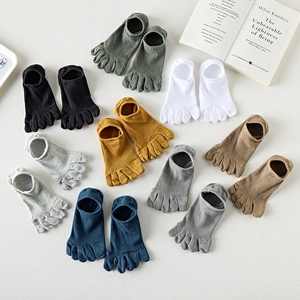 Men Five Finger Socks Cotton Breathable Mesh No Show Invisible Low Cut Casual Solid Color Split Toe Socks Non Slip Heel