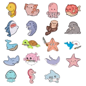 Cartoon Ocean Animal Enamel Pins Zinc Alloy Marine Life Brooches Cute Shark Starfish Turtle Badge Backpack Decor Unisex