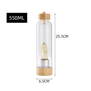 550ml glass water bottle with yellow crystal point and natural bamboo lid and base