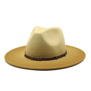 Chapeau fedora en feutre dégradé crème à jaune gingembre avec ruban tressé marron