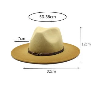 Détails des dimensions d'un chapeau fedora en laine dégradée avec ceinture en cuir