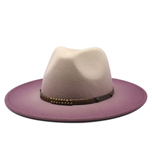 Chapeau Fedora en laine dégradé beige et violet avec ruban tressé à clous argentés