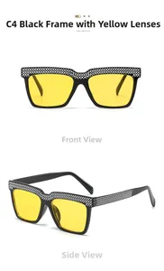 Detailansicht der quadratischen Übergroße Sonnenbrille mit gelben Gläsern und Strass